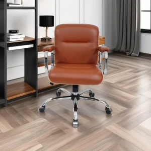 Cadeira Original Eames com Rodinhas Cromadas e  Anti Risco para Escritório Linha Capa em Madeira Caramelo