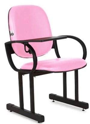 01 Cadeira Escolar para Auditório e Escolas com Prancheta Linha Dallas Auditório Rosa