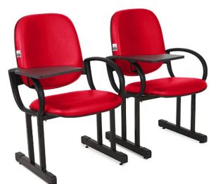 02 Cadeiras Escolar para Auditório e Escolas com Prancheta Linha Dallas Auditório Vermelho