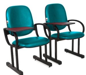 02 Cadeiras Escolar para Auditório e Escolas com Prancheta Linha Dallas Auditório Verde