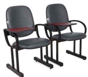 02 Cadeiras Escolar para Auditório e Escolas com Prancheta Linha Dallas Auditório Cinza