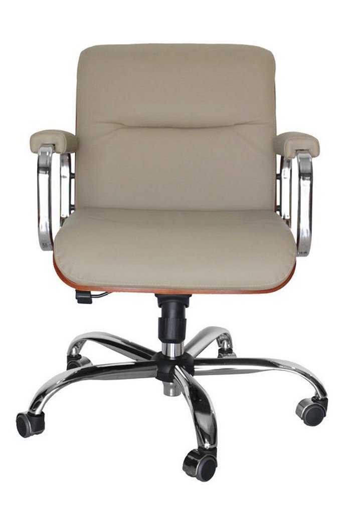 Cadeira Original Eames Diretor com Rodinhas Cromadas e Anti Risco Linha Capa em Madeira Bege - Imagem 3