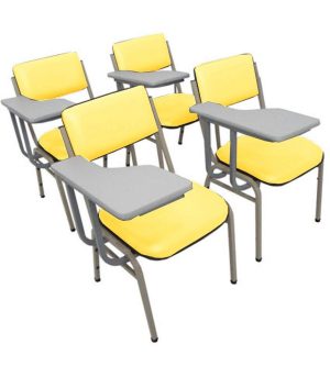 Kit com 4 Cadeiras Escolar Universitária para Auditórios Linha Hotel Smart Amarelo