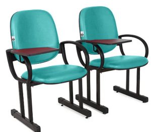 02 Cadeiras Escolar para Auditório e Escolas com Prancheta Linha Dallas Auditório Verde
