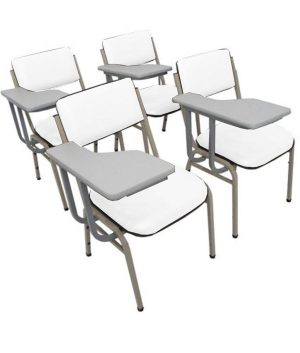 Kit com 4 Cadeiras Escolar Universitária para Auditórios Linha Hotel Smart Branco