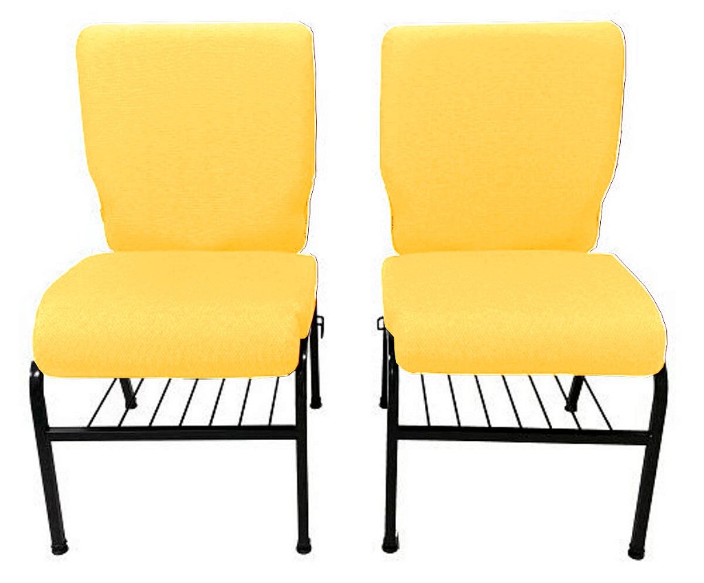 02 Cadeiras para Igrejas c/ Porta Biblía e Porta Cálice Amarelo - Imagem 4