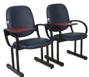 02 Cadeiras Escolar para Auditório e Escolas com Prancheta Linha Dallas Auditório Azul