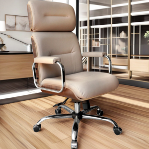 Cadeira Original Eames Presidente com Rodinhas Cromadas e Anti Risco Linha Capa em Madeira Bege