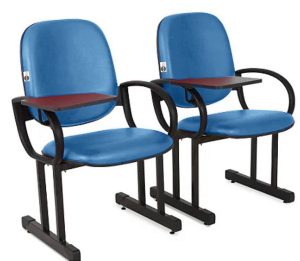 02 Cadeiras Escolar para Auditório e Escolas com Prancheta Linha Dallas Auditório Azul