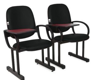 02 Cadeiras Escolar para Auditório e Escolas com Prancheta Linha Dallas Auditório Preto