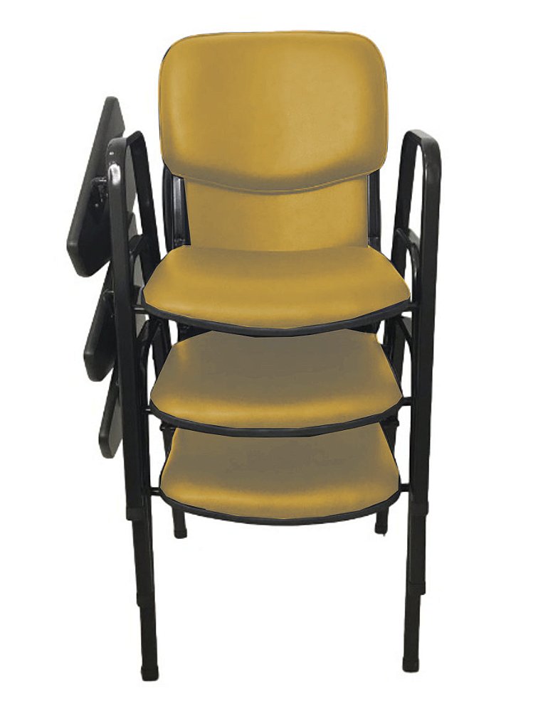 03 Cadeiras Escolar Universitária Linha Hotel Auditório Amarelo - Imagem 2