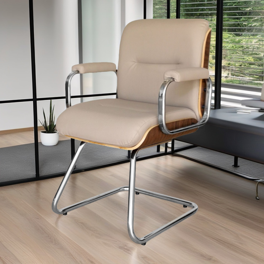 Cadeira Original Eames Diretor Fixa Linha Capa em Madeira Bege