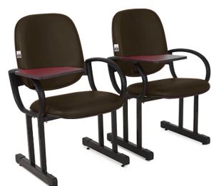 02 Cadeiras Escolar para Auditório e Escolas com Prancheta Linha Dallas Auditório Marrom