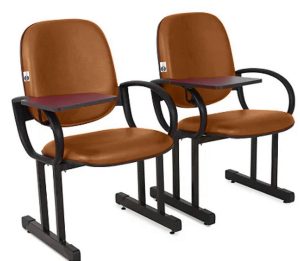 02 Cadeiras Escolar para Auditório e Escolas com Prancheta Linha Dallas Auditório Marrom