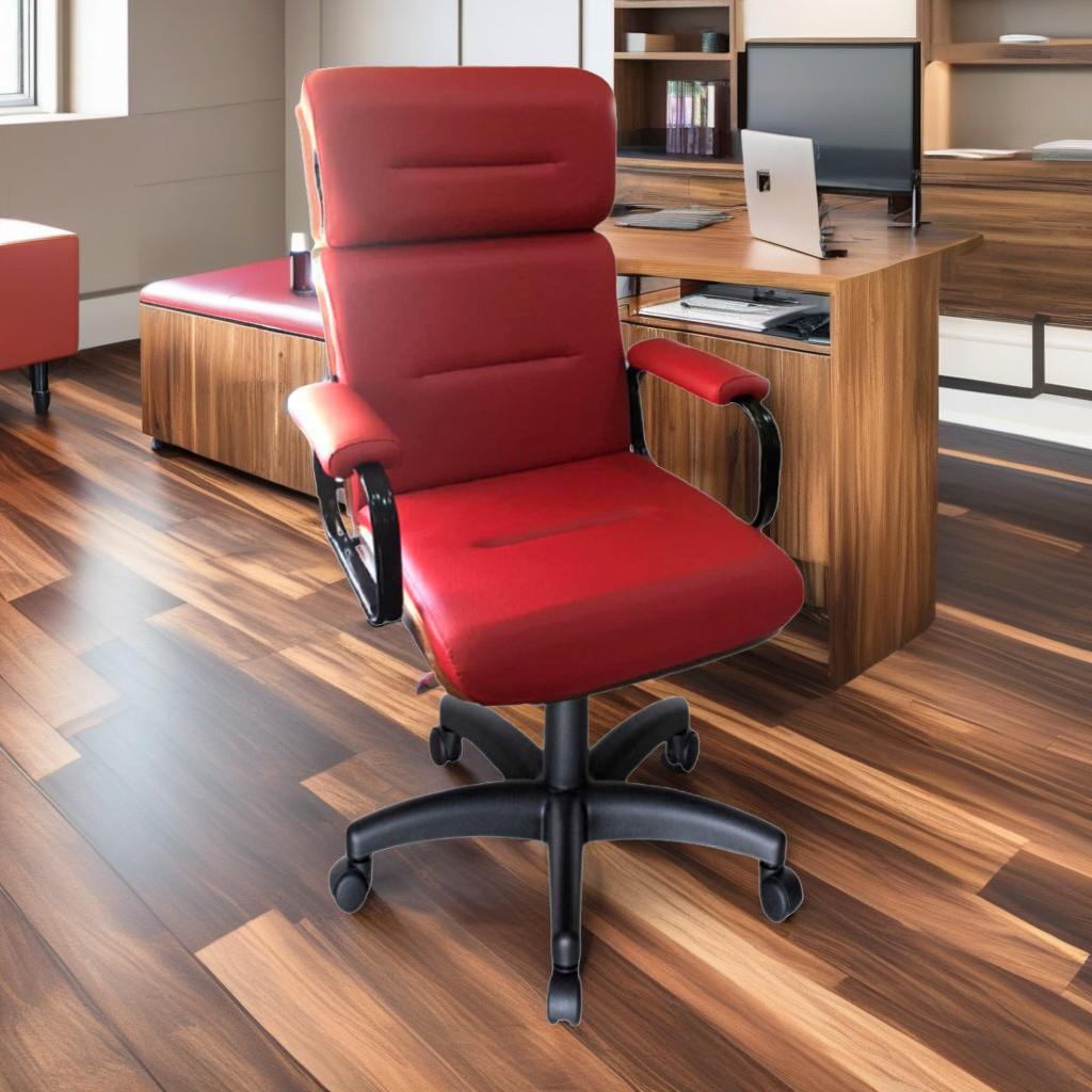 Cadeira Original Eames Presidente com Rodinhas Anti Risco Linha Capa em Madeira Cor Vermelho