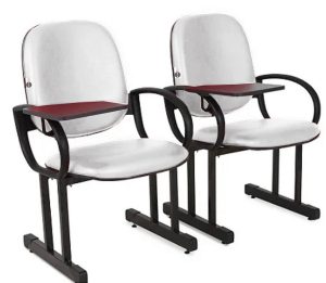 02 Cadeiras Escolar para Auditório e Escolas com Prancheta Linha Dallas Auditório Branco