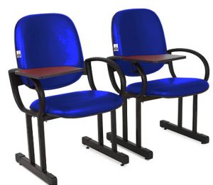 02 Cadeiras Escolar para Auditório e Escolas com Prancheta Linha Dallas Auditório Azul