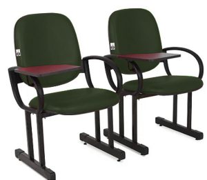 02 Cadeiras Escolar para Auditório e Escolas com Prancheta Linha Dallas Auditório Verde