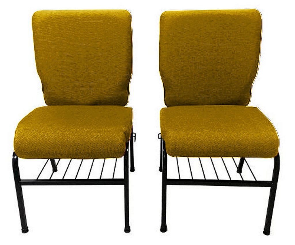 02 Cadeiras para Igrejas c/ Porta Biblía e Porta Cálice Amarelo - Imagem 4