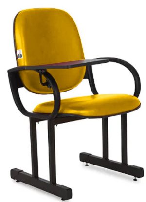 01 Cadeira Escolar para Auditório e Escolas com Prancheta Linha Dallas Auditório Amarelo