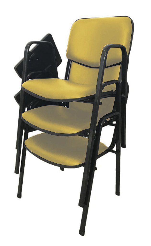 03 Cadeiras Escolar Universitária Linha Hotel Auditório Amarelo