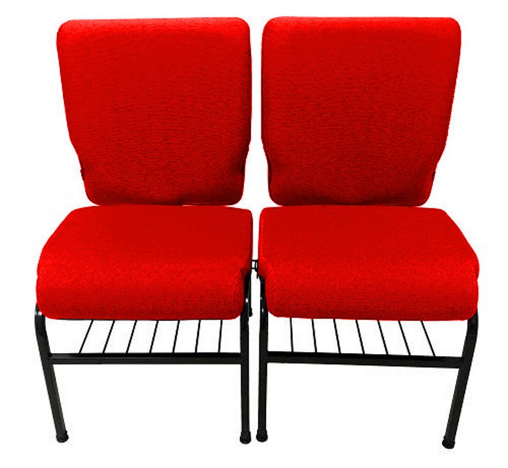 02 Cadeiras para Igrejas c/ Porta Biblía e Porta Cálice Vermelho