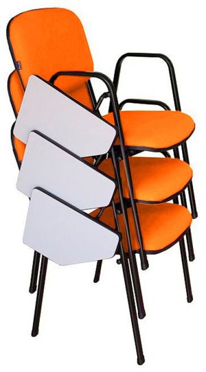 03 Cadeiras Escolar Universitária Linha Hotel Auditório Laranja