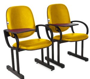 02 Cadeiras Escolar para Auditório e Escolas com Prancheta Linha Dallas Auditório Amarelo