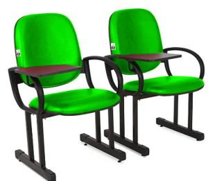 02 Cadeiras Escolar para Auditório e Escolas com Prancheta Linha Dallas Auditório Verde