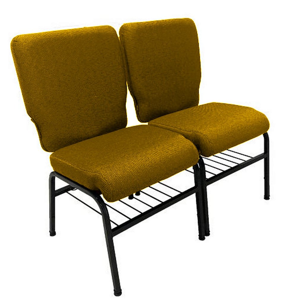 02 Cadeiras para Igrejas c/ Porta Biblía e Porta Cálice Amarelo - Imagem 2