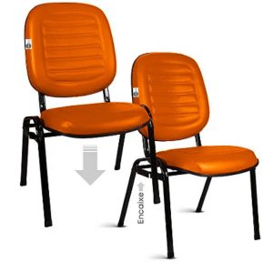 02 Cadeiras Empilhável para Igrejas Evangélicas Linha Holy Laranja