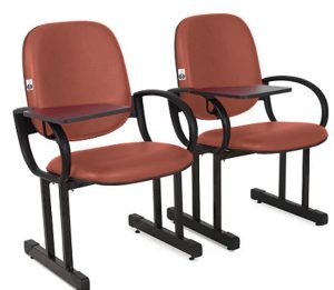 02 Cadeiras Escolar para Auditório e Escolas com Prancheta Linha Dallas Auditório Vermelho