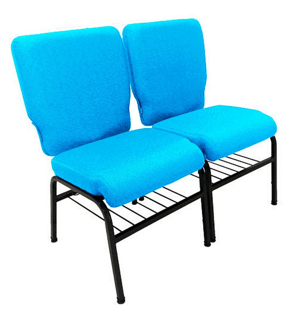 02 Cadeiras para Igrejas c/ Porta Biblía e Porta Cálice Azul - Imagem 2