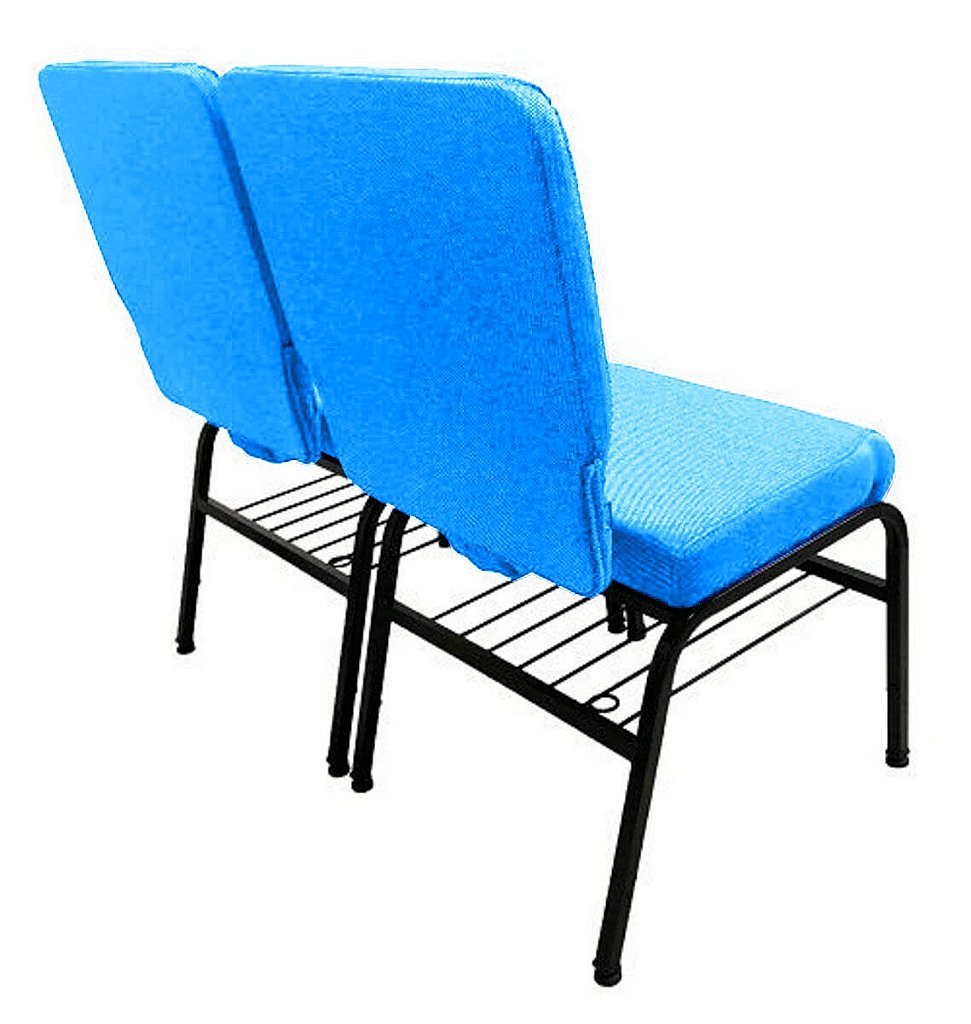 02 Cadeiras para Igrejas c/ Porta Biblía e Porta Cálice Azul - Imagem 3