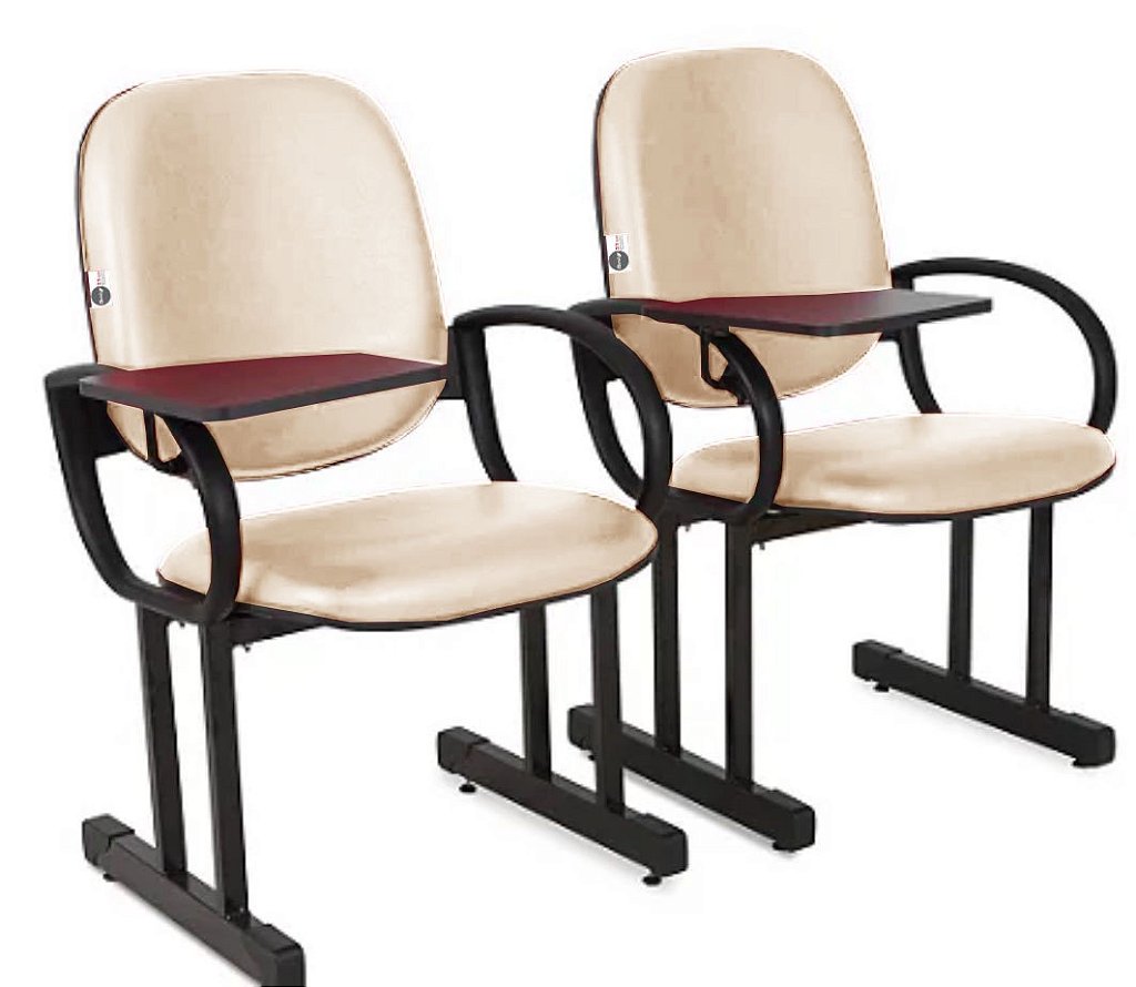 02 Cadeiras Escolar para Auditório e Escolas com Prancheta Linha Dallas Auditório Bege