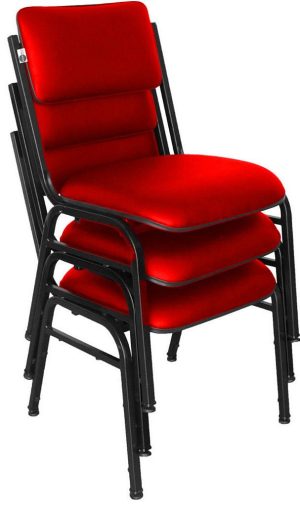 Kit com 3 Cadeiras para Auditórios Linha Hotel Smart Vermelho
